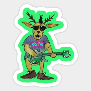 Reindeer Christmas Guitar Rocker by LowEndGraphics Sticker